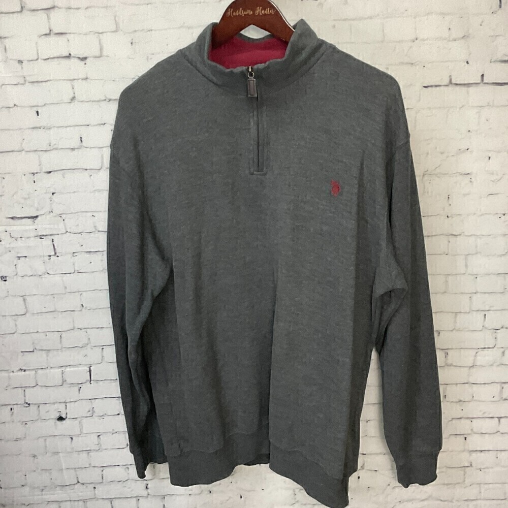 Us Polo Assn Men Gray Pullover Sweater Zip Up Mock Neck Long Sleeve Shirt XXL U2 - Picture 3 of 12